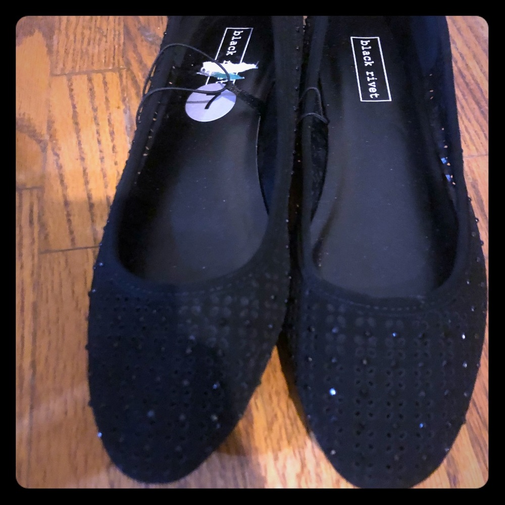 Black rivet flats with Black Rhinestones
